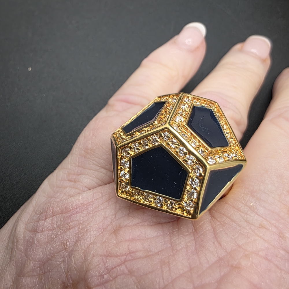 Gold and Black Geometric Statement Ring (2070) - Picture 2 of 6